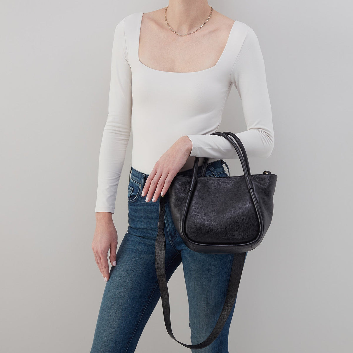 Margot Satchel In Pebbled Leather - Black | HOBO