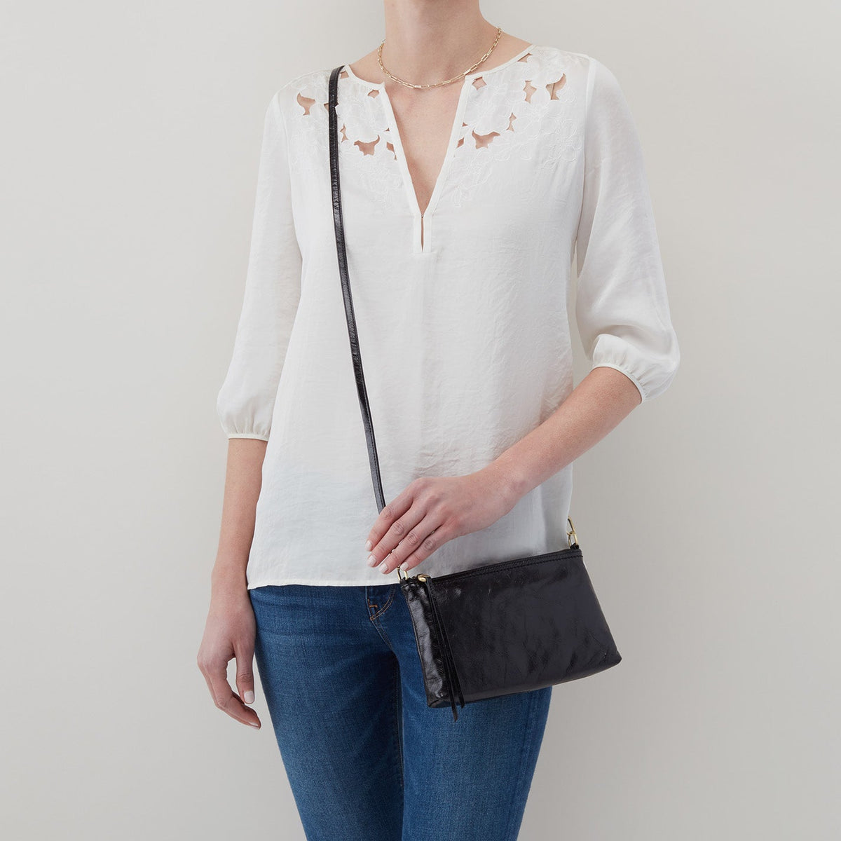 Darcy Crossbody In Polished Leather - Black | HOBO
