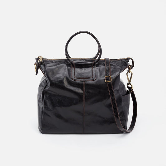 Sheila Large Satchel In Polished Leather - Black | HOBO