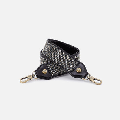 Beaded Guitar Strap In Polished Leather - Black | HOBO