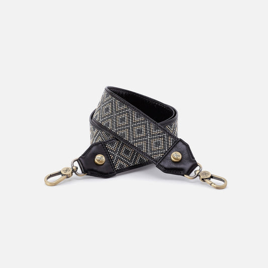 Beaded Guitar Strap In Polished Leather - Black | HOBO