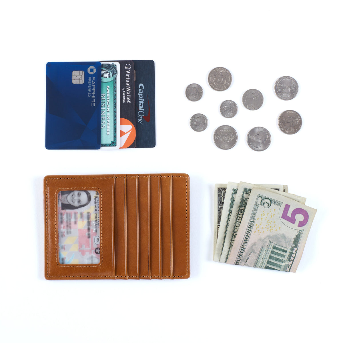 Euro Slide Card Case In Polished Leather - Natural | HOBO