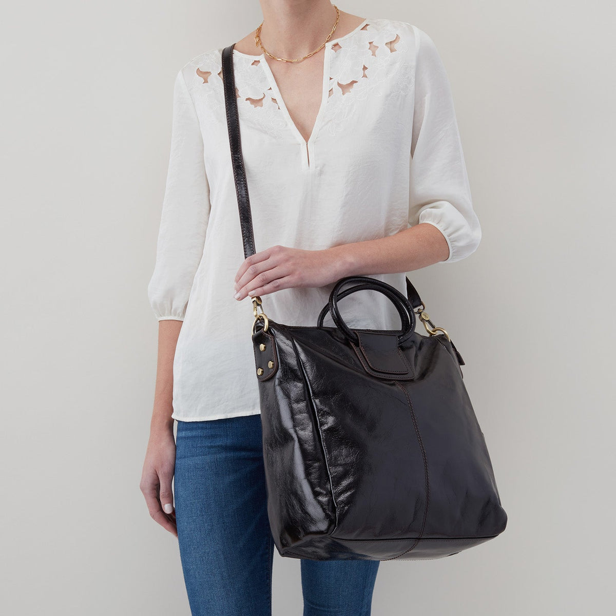 Sheila Large Satchel In Polished Leather - Natural | HOBO