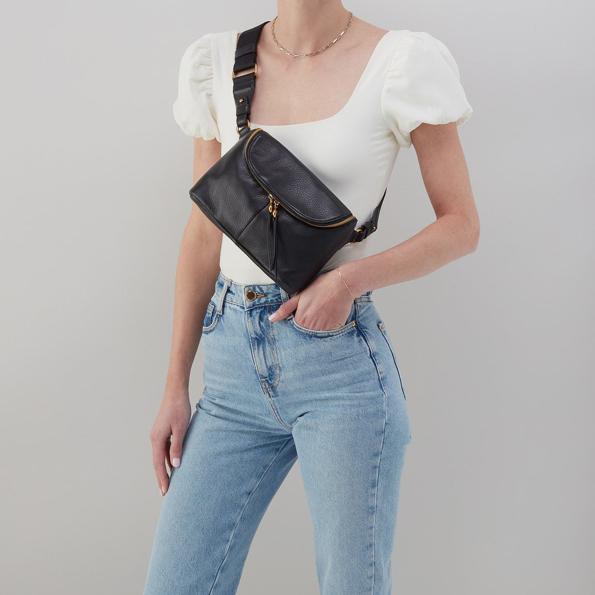 Fern Large Belt Bag In Pebbled Leather - Black | HOBO