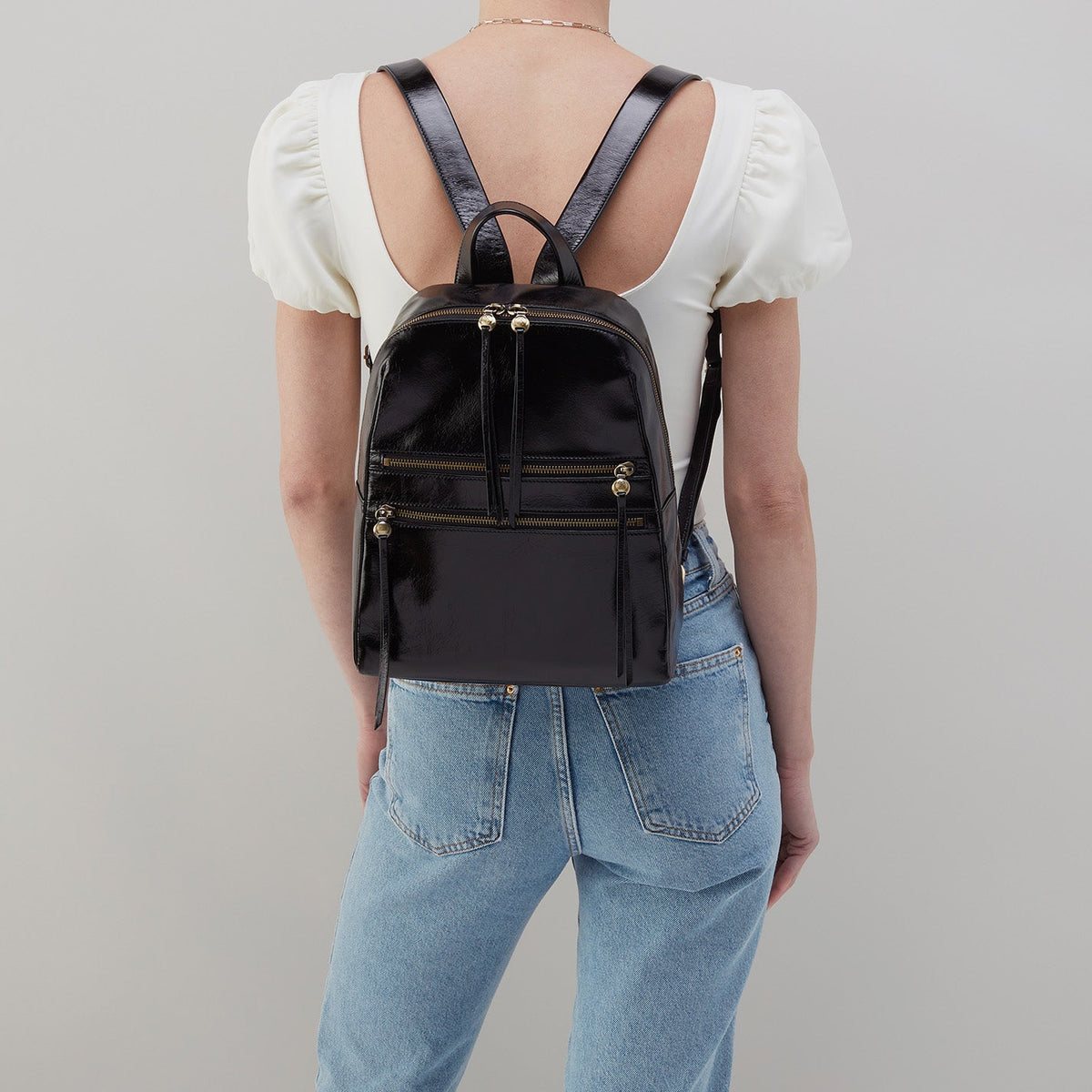 Billie Backpack In Polished Leather - Black | HOBO