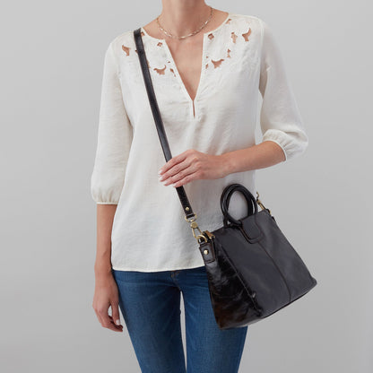 Sheila Medium Satchel In Polished Leather - Blue Stone | HOBO