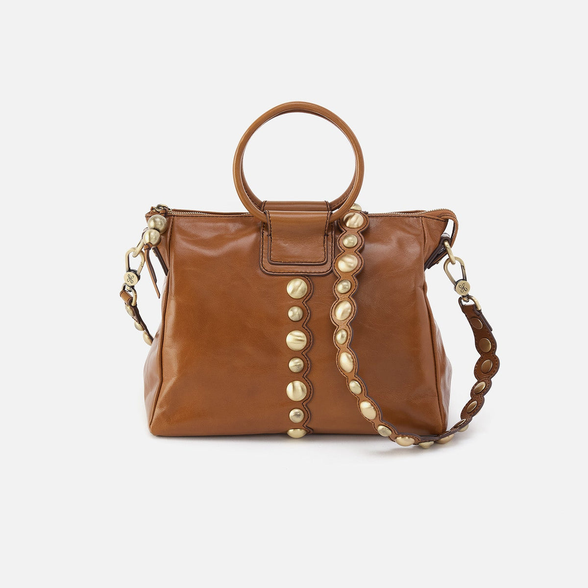 Sheila Medium Satchel In Polished Leather - Truffle With Studs | HOBO