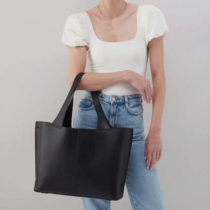 Vida Large Tote In Micro Pebbled Leather - Port And Silver | HOBO