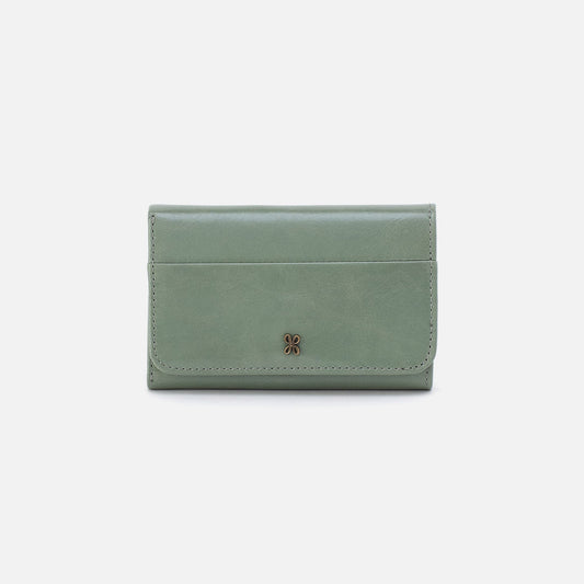 Jill Trifold Wallet In Polished Leather - Jade | HOBO