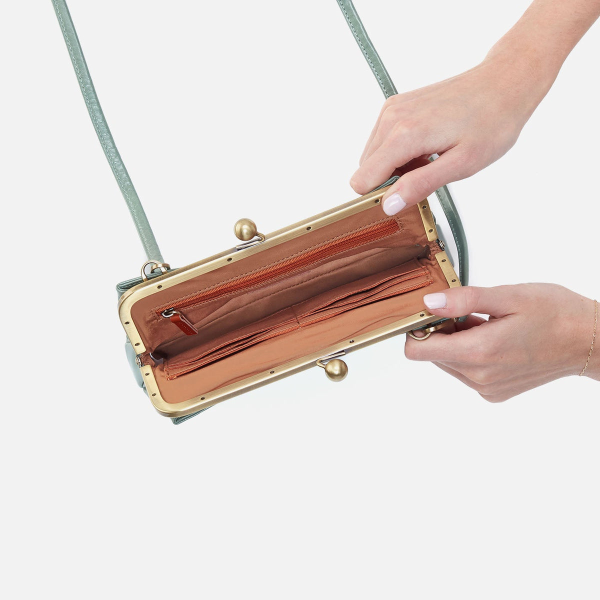 Lauren Frame Crossbody In Polished Leather - Jade | HOBO