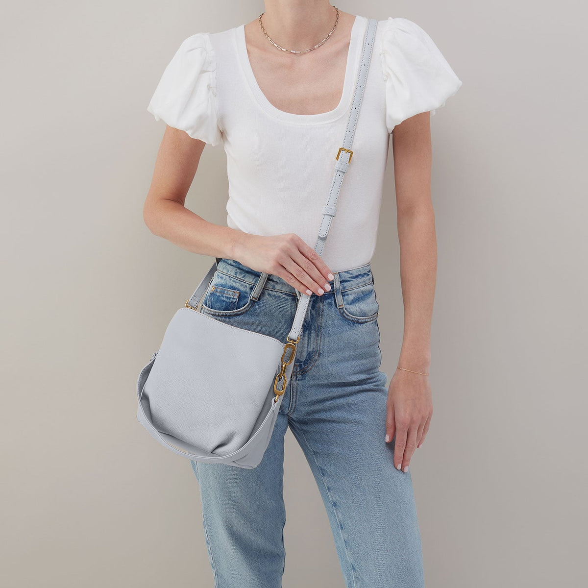 Starr Convertible Shoulder Bag in Pebbled Leather - Blue Pearl | HOBO