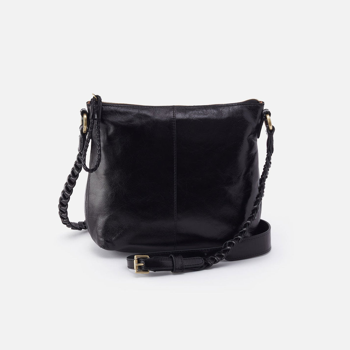 Lasso Medium Crossbody In Polished Leather - Black | HOBO