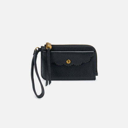 Tabby Card Wristlet In Pebbled Leather - Black | HOBO