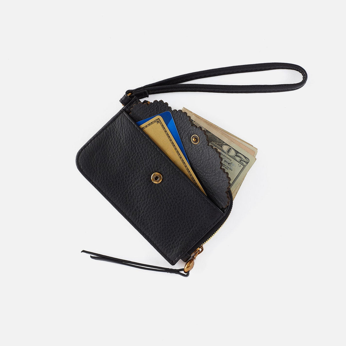Tabby Card Wristlet In Pebbled Leather - Black | HOBO