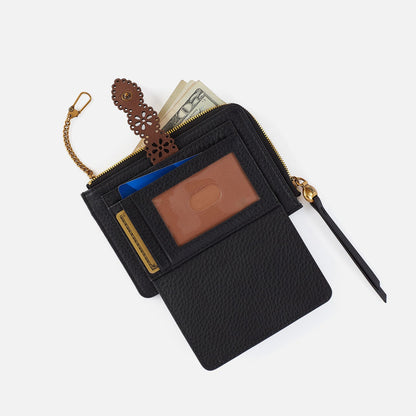 Tabby Zip Medium Wallet In Pebbled Leather - Black | HOBO